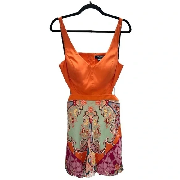MARCIANO silk orange colourful print cut out mini dress 10 - Picture 2 of 16